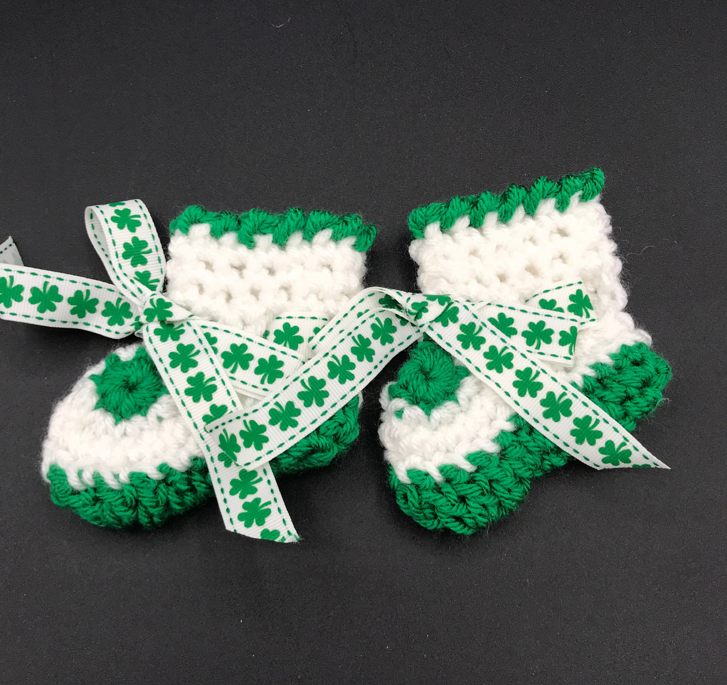 Heirloom Baby booties - St Patty's Green & White