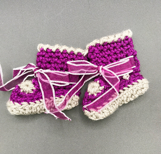 Heirloom Baby booties - Purple & white