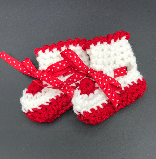 Heirloom Baby booties - White & Red