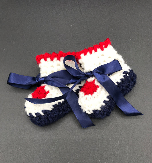 Heirloom Baby booties - Red, white, Blue