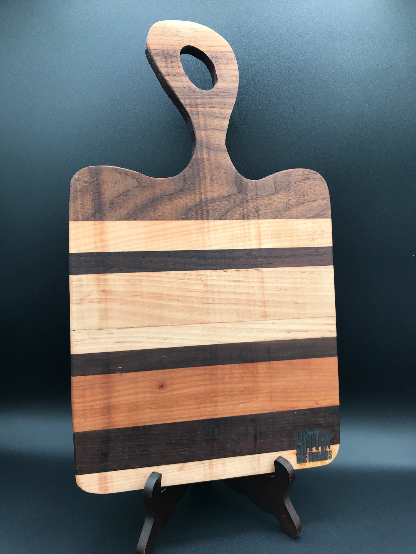 Handled Charcuterie/Cutting Board with Walnut, Maple and Cherry