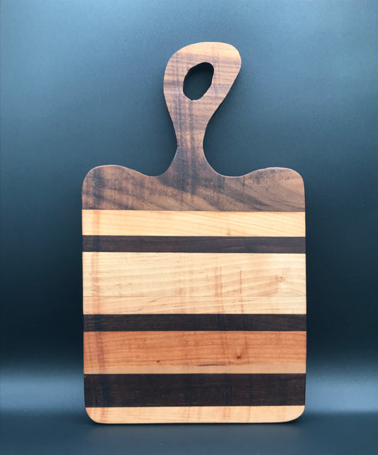 Handled Charcuterie/Cutting Board with Walnut, Maple and Cherry