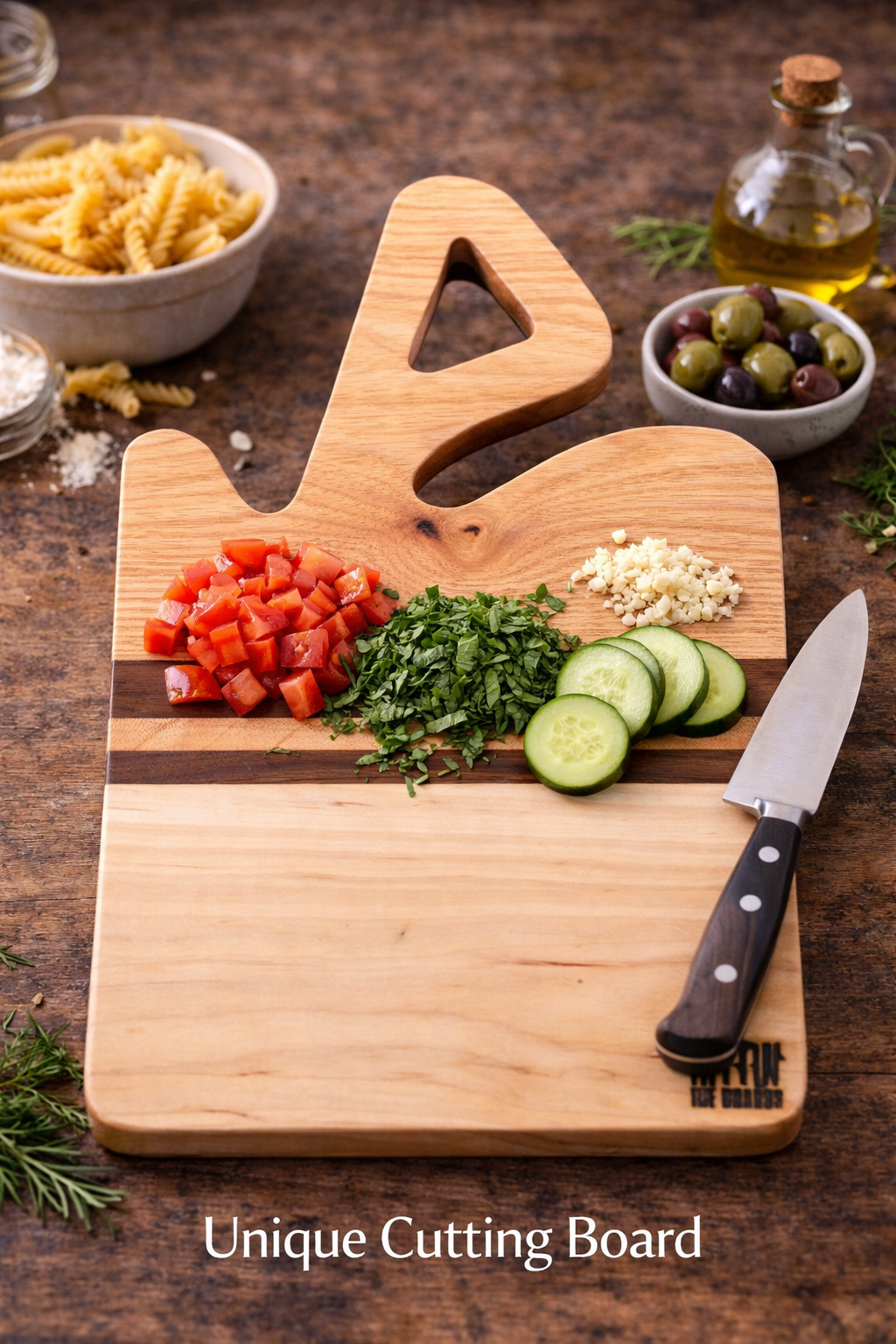 Handled Charcuterie/Cutting Board with Cypress, Walnut and Maple